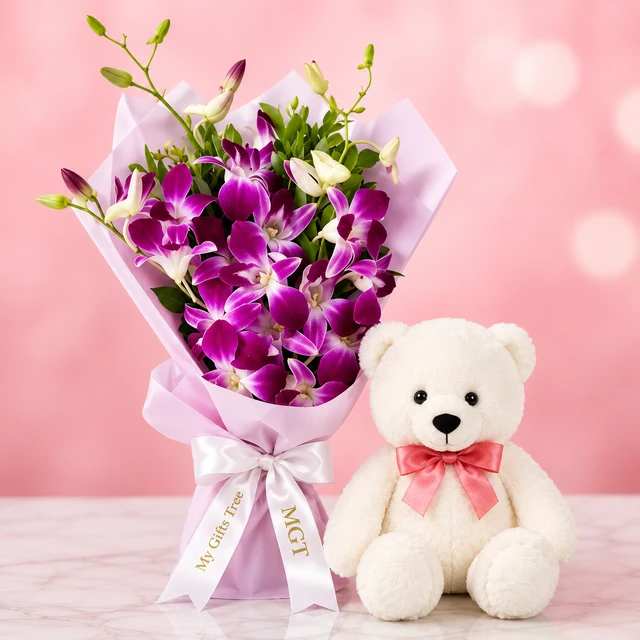 My Gifts Tree Orchid Bouquet with Teddy