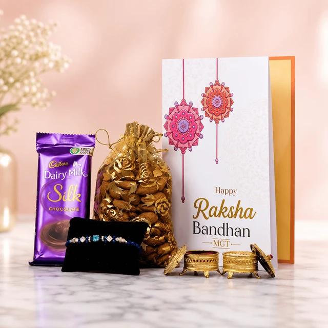 My Gifts Tree Almond with Rakhi Greeting Combo with Silk