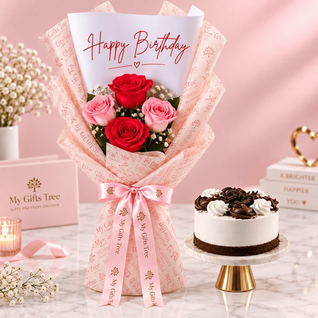 Bento Birthday Rose Bouquet and Cake Combo