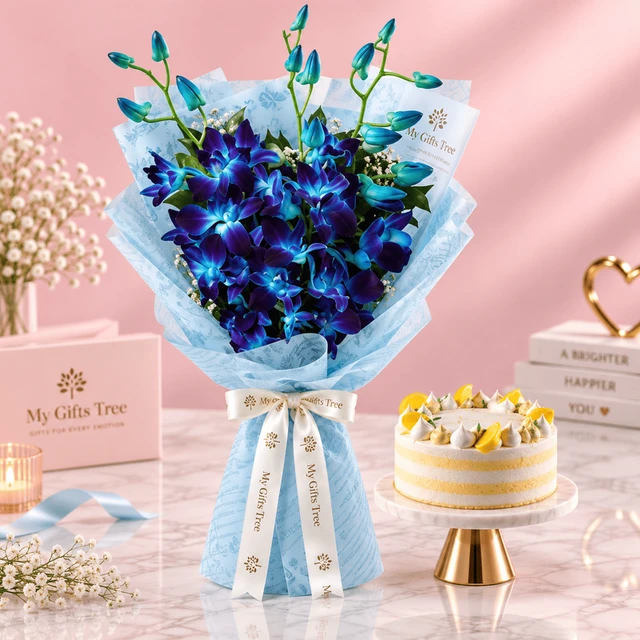 Bento Blue Blossom Cake Combo