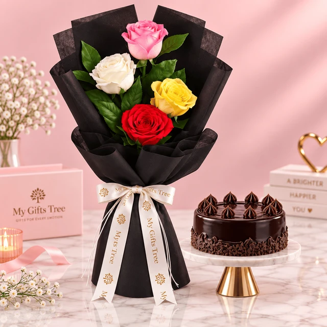 Bento Mixed Rose and Chocolate Cake Combo