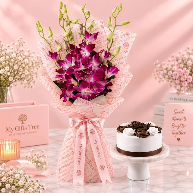 Bento Purple Orchid and Cream Cake Combo