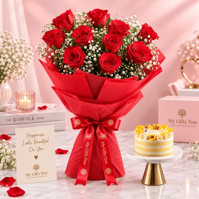 Bento Red Rose and Celebration Cake Combo