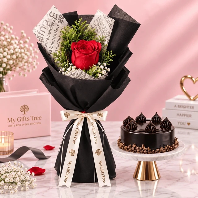 Bento Red Rose and Chocolate Cake Combo