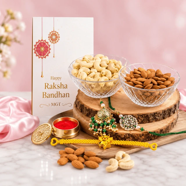 My Gifts Tree Bhaiya Bhabhi Lumba Rakhi with Kid Rakhi Dryfruit Combo
