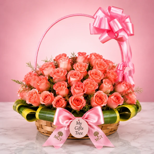 Blush Pink Rose Premium Basket