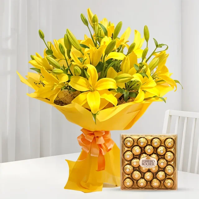 My Gifts Tree Bouquet of Yellow Lilies Chocolates