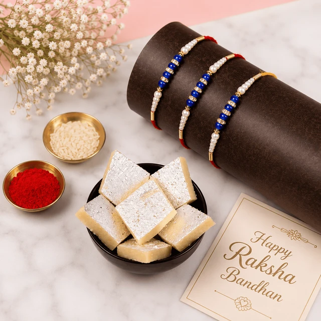 My Gifts Tree Delectable Kaju Katli & Rakhi