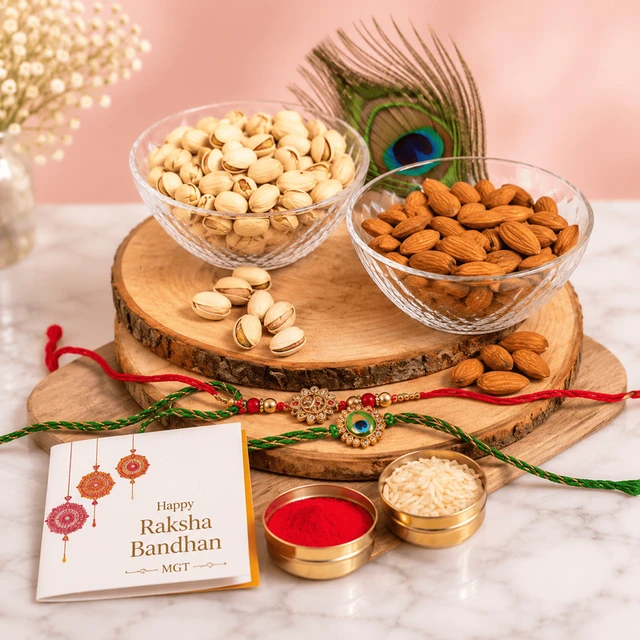 My Gifts Tree Designer Bhaiya Rakhi with Almonds and Pistachio
