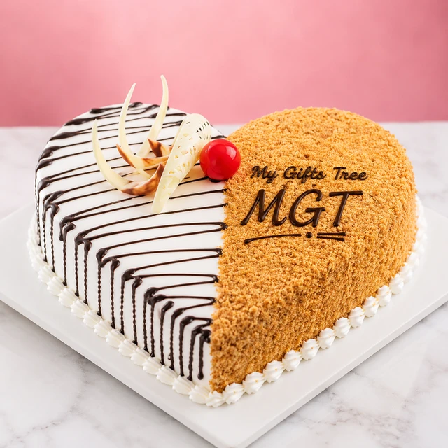 My Gifts Tree Half Heart Half Love Butterscotch Cake 1 KG - 1 KG