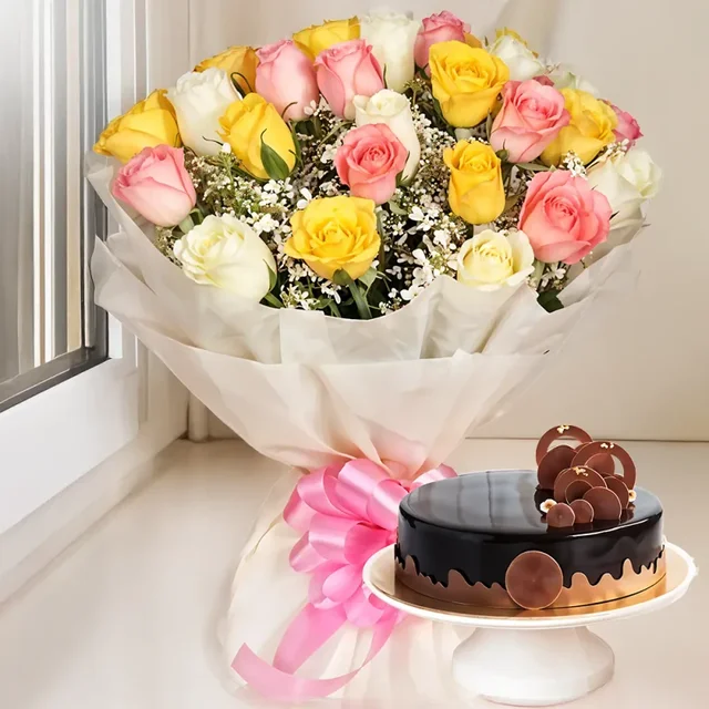 My Gifts Tree Mixed Roses with Cake - 1 KG