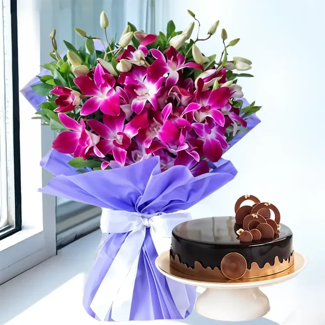 My Gifts Tree Orchid Bouquet with Cake - 500 GM