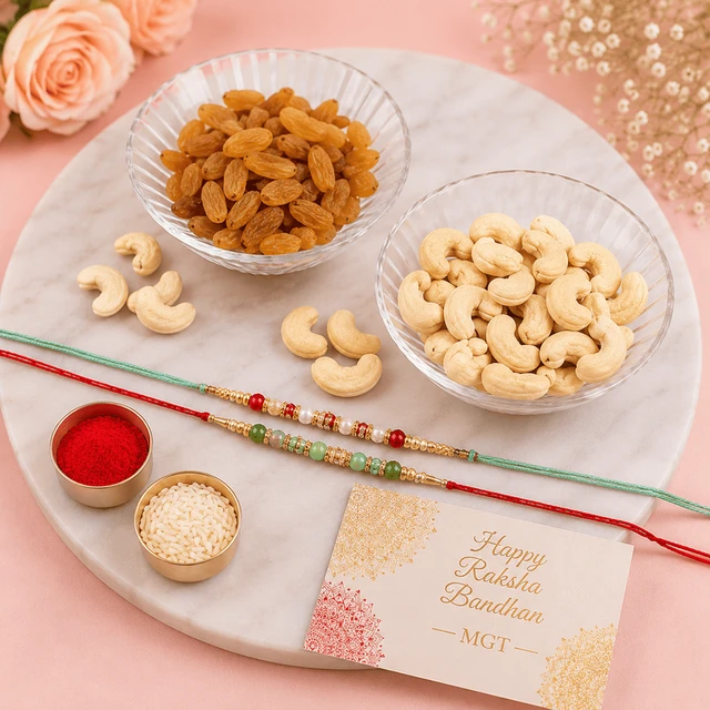 My Gifts Tree Pearl Bhaiya Rakhi with Raisins and Cashews