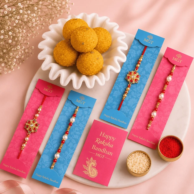 My Gifts Tree Pearl & Ethnic Rakhis with Besan Laddu