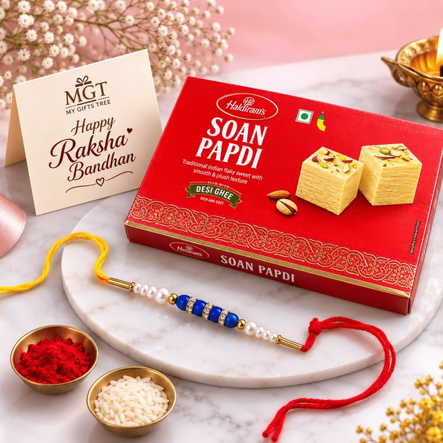 My Gifts Tree Pearl Rakhi & Soan Papdi