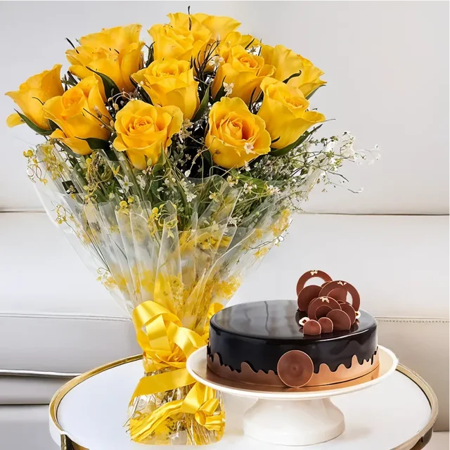My Gifts Tree Rediant Yellow Bouquet with Cake - 500 GM