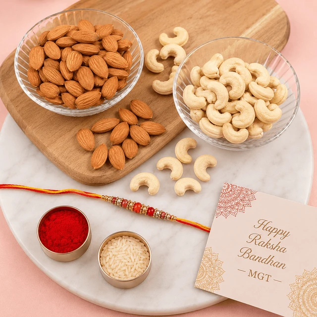 My Gifts Tree Rudraksh Beads Rakhi with Almond and Cashews