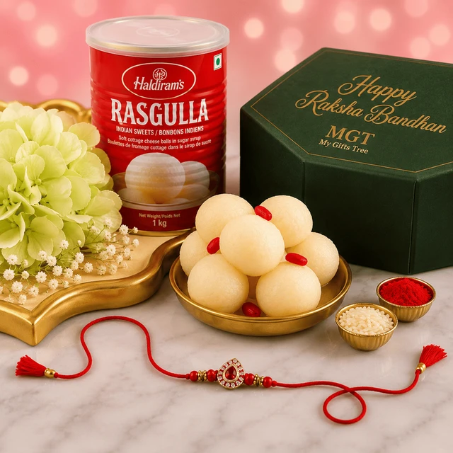 Sneh AD Drop Shaped Rakhi N Haldiram Rasgulla