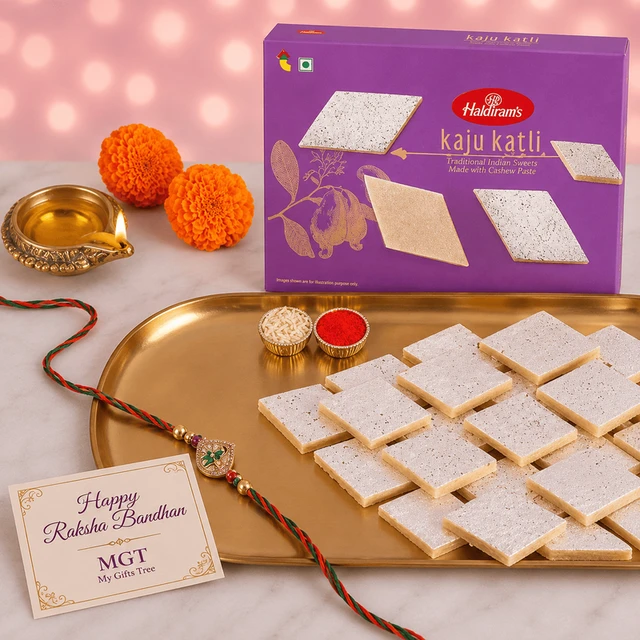 My Gifts Tree Sneh Lotus Ganesha Rakhi & Haldiram Kaju Katli