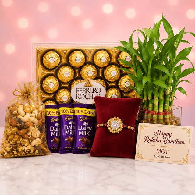 My Gifts Tree Special Greet Om Silver Rakhi Combo
