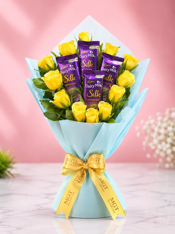 My Gifts Tree Sunshine Silk Chocolate Rose Bouquet