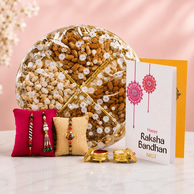 My Gifts Tree Twin Rakhi Set with Dry Fruit Plat Gift Greetings