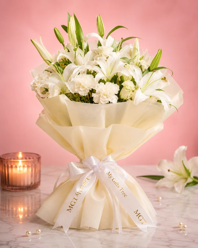 My Gifts Tree White Vase Lilies