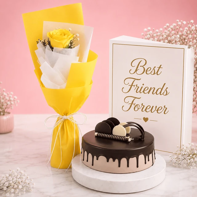 My Gifts Tree Yellow Roses Buquet and Chocolate Cake | Friendship Day Special