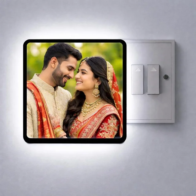 Personalized Square Night LED Lamp with Custom Photo & Text | 4 x 4 Inch Plastic Night Light | Plug-in AC Powered | Custom Gift for Birthday, Anniversary, Home Décor & All Occasions