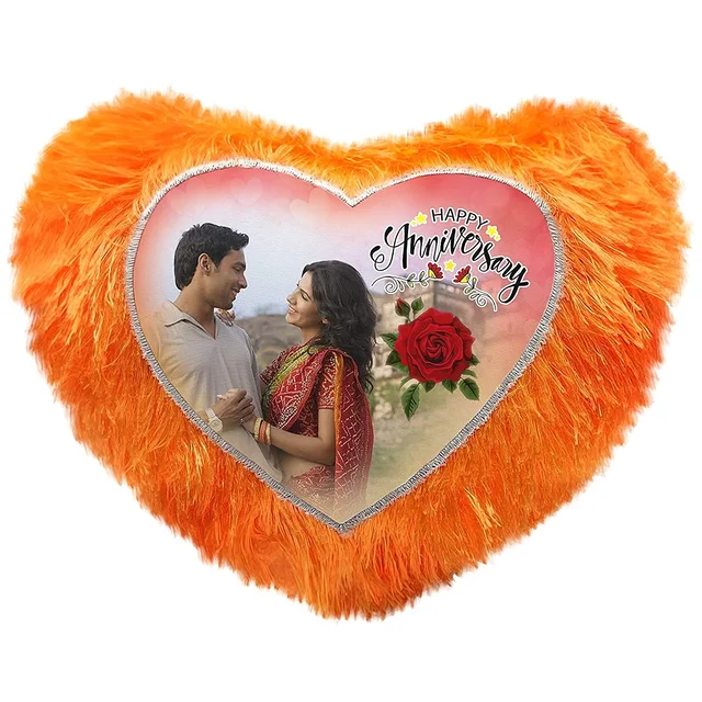 Personalized Heart Shape Fur Cushion Customized Photo Cushion Pillow for Birth Day Gifts(16x 16 Inches, - Red
