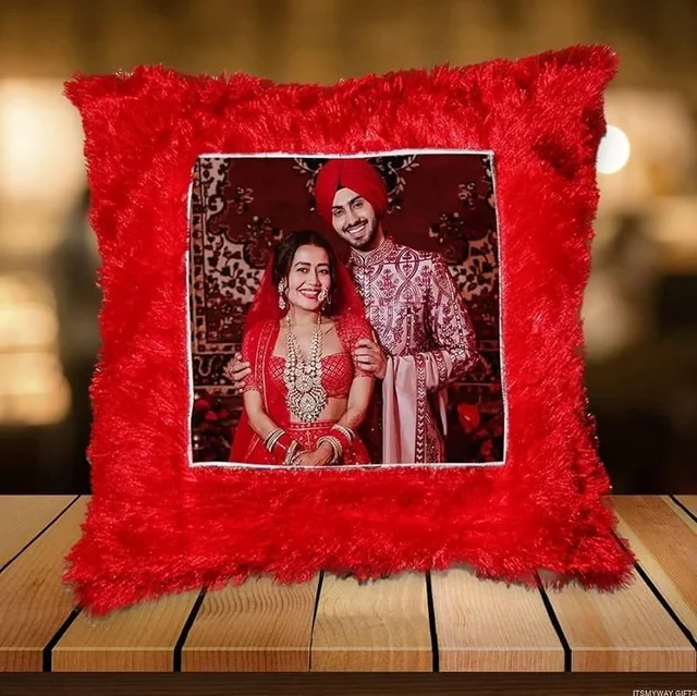 Personalized Square Fur Cushion with Customized Photo/Image - Decorative Pillow for Home, Gift Idea, Wedding Anniversery Gift, Valentines Day