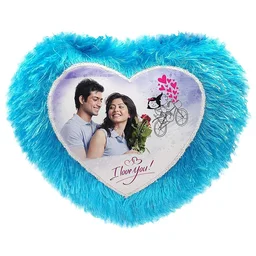 Personalized Heart Shape Fur Cushion Customized Photo Cushion Pillow for Birth Day Gifts(16x 16 Inches, - Red