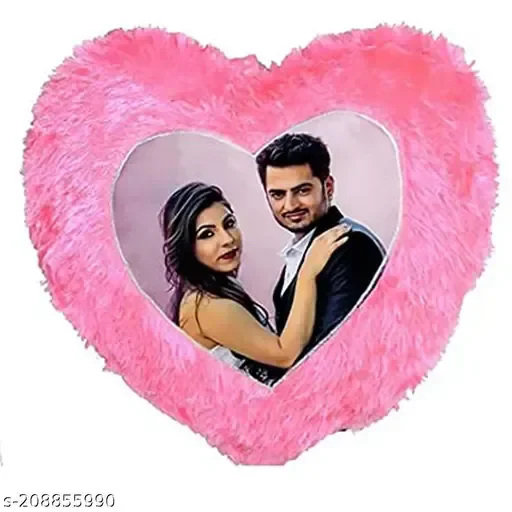 Personalized Heart Shape Fur Cushion Customized Photo Cushion Pillow for Birth Day Gifts(16x 16 Inches, - Red