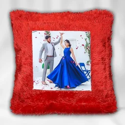 Personalized Square Fur Cushion with Customized Photo/Image - Decorative Pillow for Home, Gift Idea, Wedding Anniversery Gift, Valentines Day
