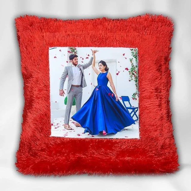 Personalized Square Fur Cushion with Customized Photo/Image - Decorative Pillow for Home, Gift Idea, Wedding Anniversery Gift, Valentines Day