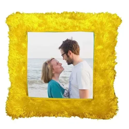 Personalized Square Fur Cushion with Customized Photo/Image - Decorative Pillow for Home, Gift Idea, Wedding Anniversery Gift, Valentines Day