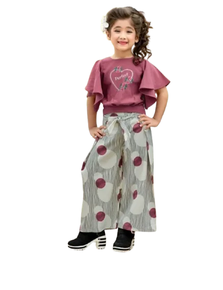 Thread Work Top With Digital Print Plazzzo - 28, Hollywood Cerise