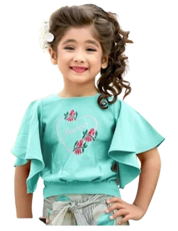 Thread Work Top With Digital Print Plazzzo - 24, Turquoise