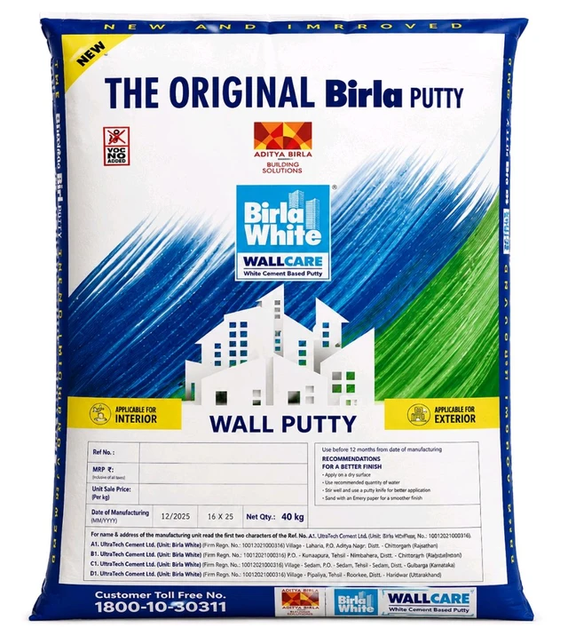 Birla Opus Wall Putty 40 KG – Smooth Finish, Easy Application - 5kg, White