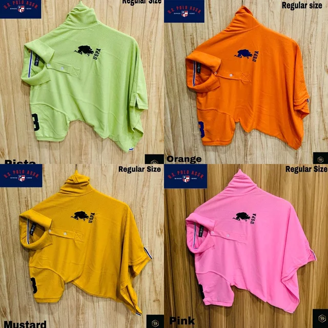 Polo USPA Solid Half Sleeves T Shirt Pista, Orange,yellow, Pink( Pack Of 4)