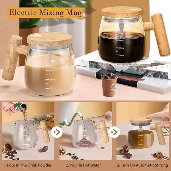 Self stirring glass mug 