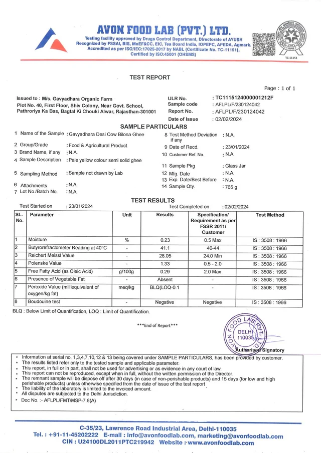 Gavyadhara A2 Desi Cow Bilona Ghee - 1000ml