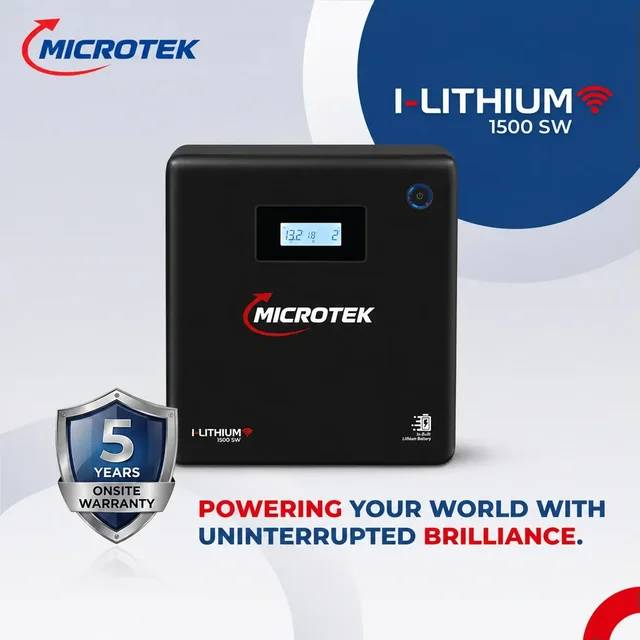 Microtek I-Lithium 1500 SW WiFi Dark Edition Inverter (1100VA/925W) with 1280Wh 12.8V 100Ah Li-Ion Battery with 5 Years on-site Warranty