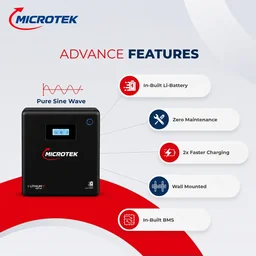 Microtek I-Lithium 1500 SW WiFi Dark Edition Inverter (1100VA/925W) with 1280Wh 12.8V 100Ah Li-Ion Battery with 5 Years on-site Warranty