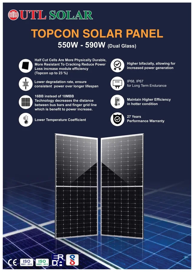 UTL Bifacial N-Type TOPCon Dual Glass 590W 24V Solar Panel - Pack of 4