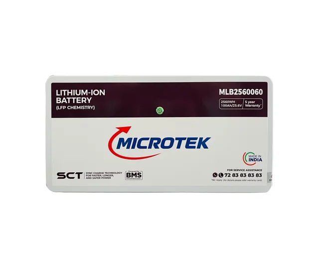 Microtek 25.6V 100AH 2560Wh Lithium PO4 Battery 5 Years Warranty