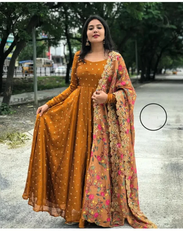 Maxi Gown with digital Embroidery Dupatta - XL