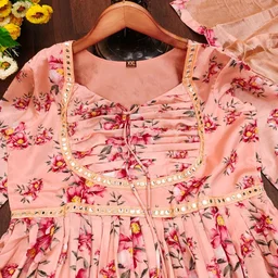 Multicoloured Anarkali with mirror work and print lace - XL