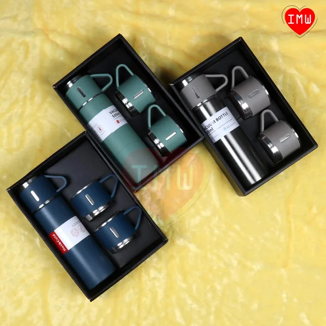 Vacuum Flask Bottle with Cups | 500 ml | 12 hrs Hot and Cold - Green