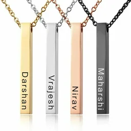 Itsmyway Name Engraved Vertical Bar Pendant Necklace | with Name/Date - Golden